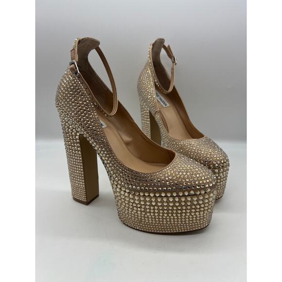 Steve Madden Beige Studded Crystal Rhinestone Platform Heels Size 9 - Picture 1 of 6